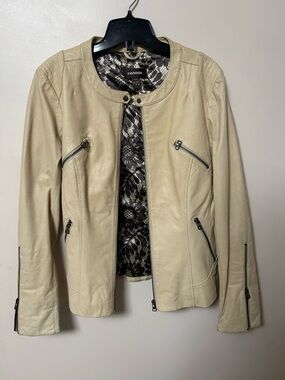 Danier Cream Leather Zip-Pocket Moto Jacket